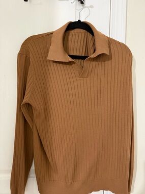 Men's Ribbed Polo Sweater in Camelmen’s ribbed polo sweater